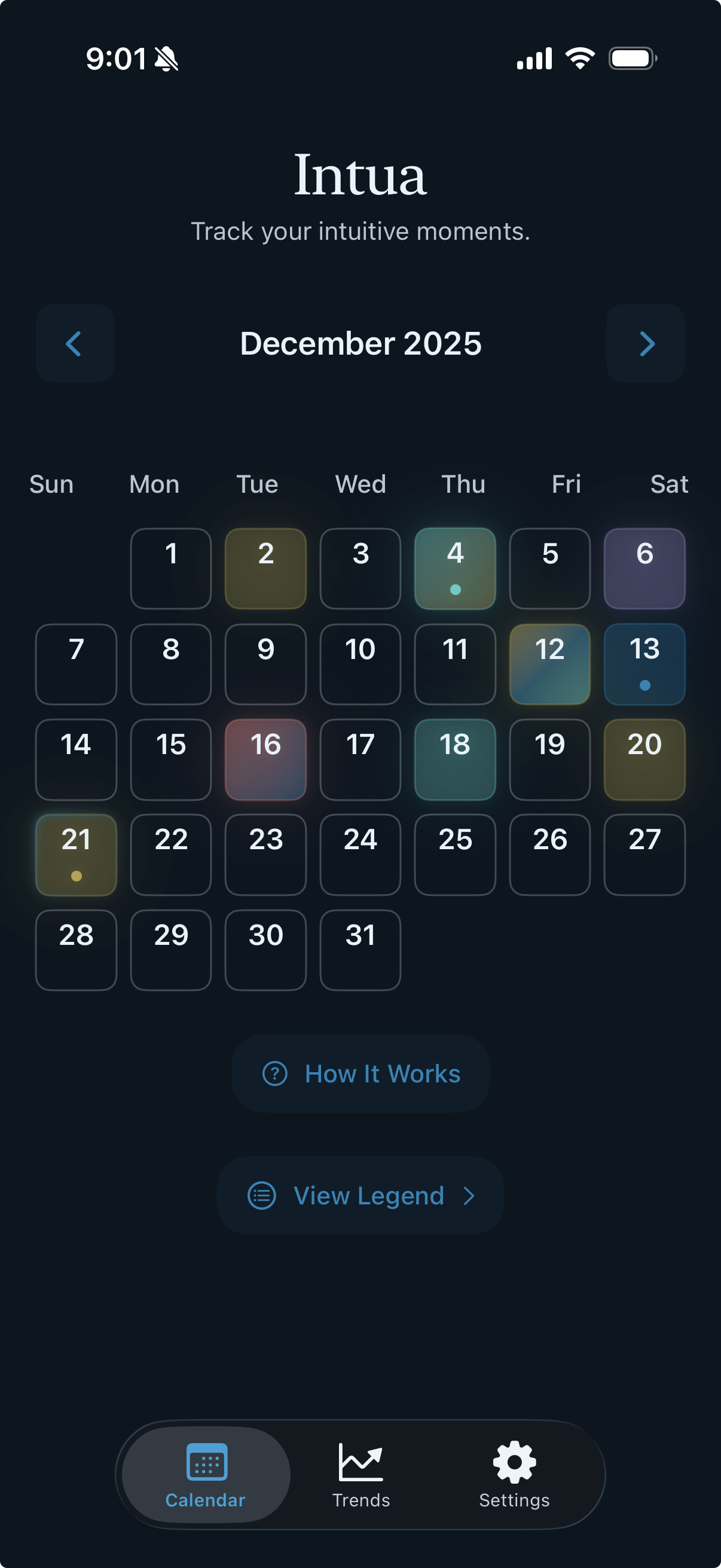 Intua app preview showing calendar and insights screens